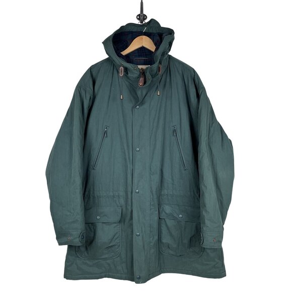 VTG L.L. Bean Mens Green Wool Lined Hooded Warden Parka Jacket Sz XLT - Picture 1 of 8